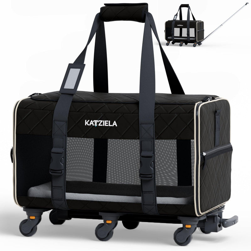 Picture of Katziela KAT-QCWG Quilted Chariot Pet Carrier with Removable Wheels & Telescopic Handle