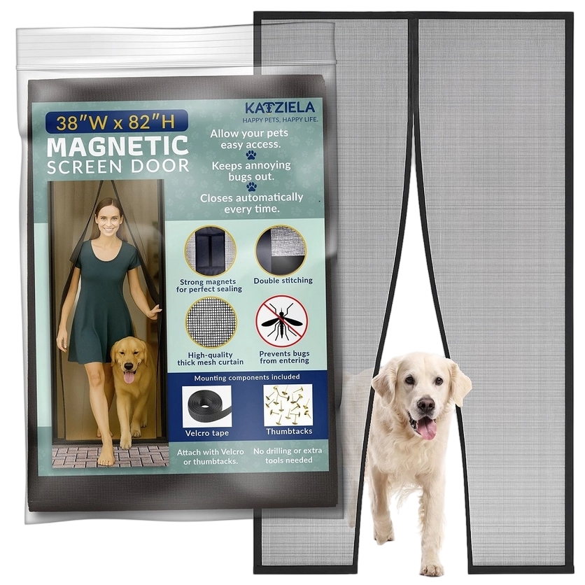 KAT-MSD Magnetic Screen Door 38x83  Pet & Kid-Friendly Mesh with Extra Bottom Magnets