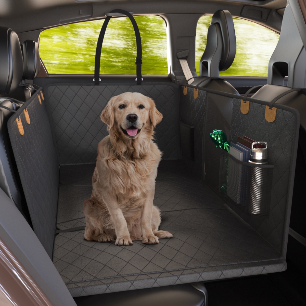 KAT-EXSCB Large Seat Guard Waterproof Back Seat Extended Cover With Mesh Window Storage Pockets
