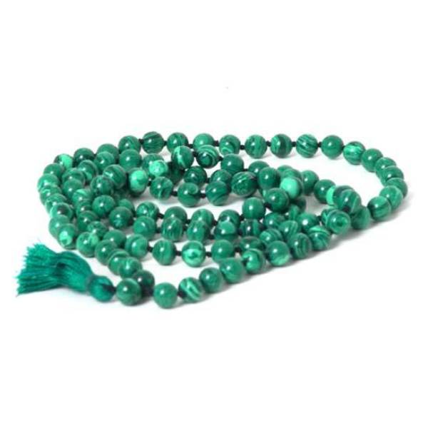 OM1619MMB-Malachite 108 Malachite Mala Beads Necklace - Japa Mala & Tassel