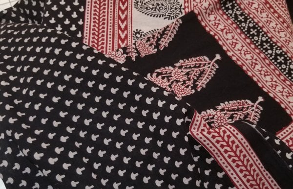 OM202050-RB Paisely Design Hand Block Printed Naturally Dyed Textiles - Red & Black