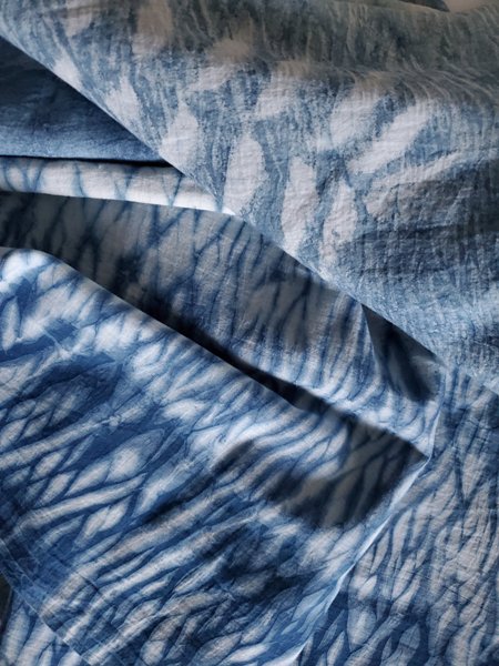 Picture of OMSutra OM202060-Sky Hand Dyed Natural Indigo Stripe Fabric - Sky