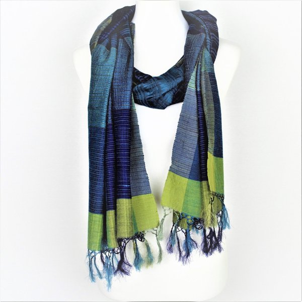 Picture of OMSutra OM303005-BlueSilk Handwoven Blue Silk Shawl