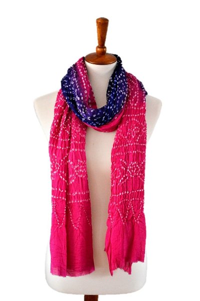 Picture of OMSutra OM431011-RoyalPink&Purple Tie Dye Designer Fashion Silk Scarves - Royal Pink & Purple