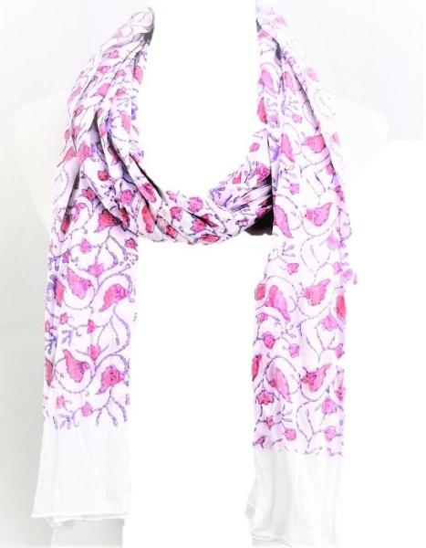 Picture of OMSutra OM703010-Pink karuna Floral Fashion Scarves Hand Block Printed by Survivors - Pink