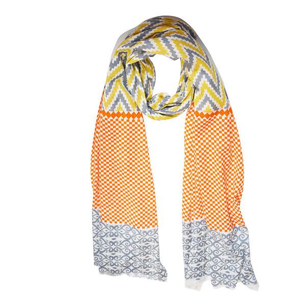 Picture of OMSutra OM703011-YellowGrey Sahara Ikat Print Scarf - Yellow & Grey