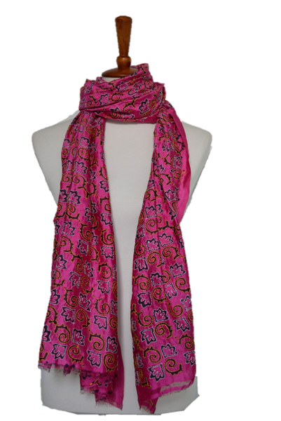 Hand Embroidered Kantha Silk Shawl - Magenta