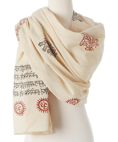 OMS0101061-Ecru Ganesh Mantra Prayer Shawl - Ecru