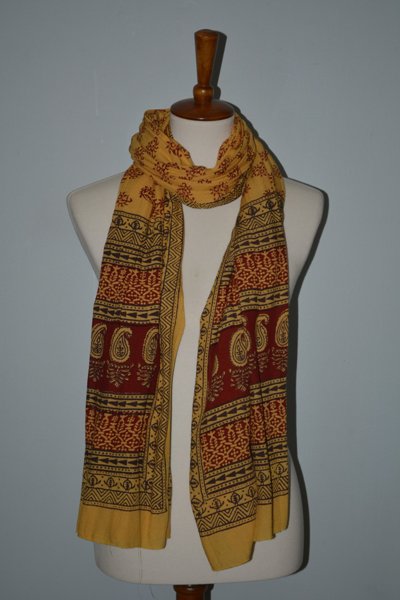 Picture of OMSutra OMS21005-yellow Block Printed Floral Print Scarf - Yellow