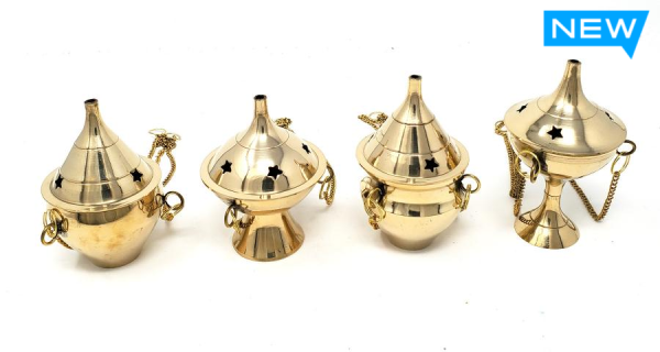 OMSBIBH90-Assorted 3.5 in. Assorted Brass Hanging Incense Burner, Assorted Color - 4 Piece