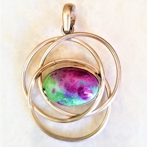 OMSJSPP-Zoisite Unique Jewelry Silver Hand Wrapped Natural Ruby Zoisite Pendant