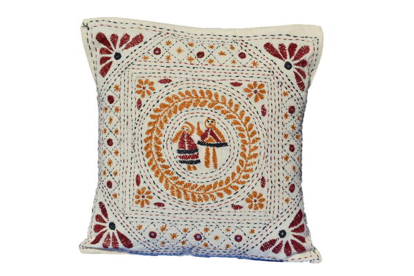 OMTX3120-Mirrorwork Hand Embroidered Artisanal Decorative Mirrorwork Pillow