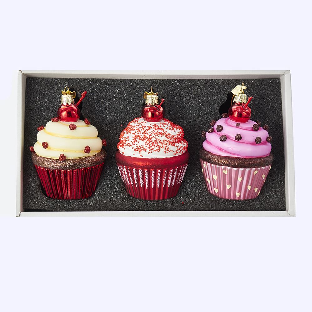 Noble Gems Glass Cupcake Ornament Set - 3.65 in. - 3 per Piece