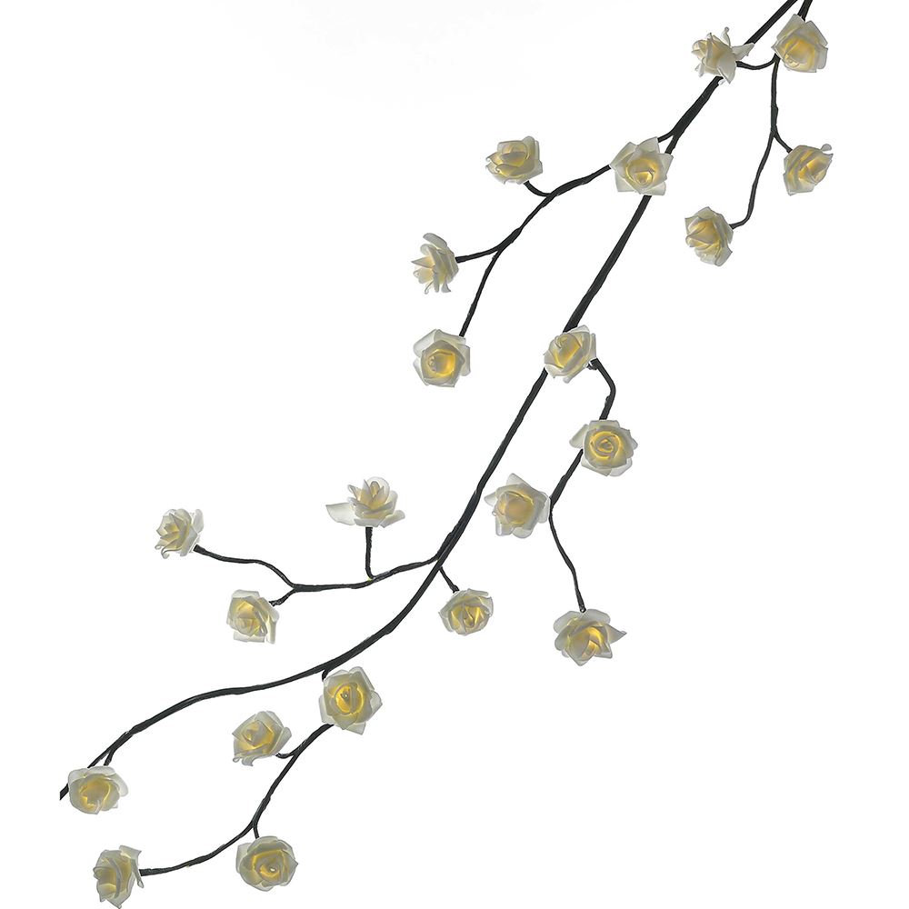 Garland with 48 Warm White Rose Lights, White & Green - 6 ft.