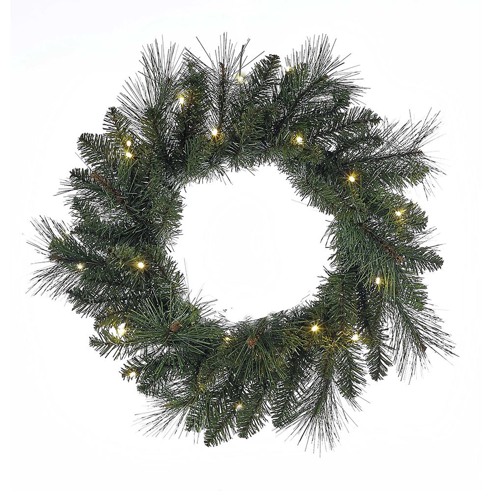 Battery-Operated LED Wreath, Green - 18 in.