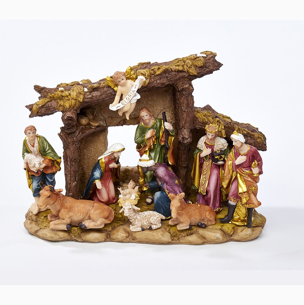 Kurt S. Adler  Resin Nativity Set with Figures and Stable - 11 per Piece