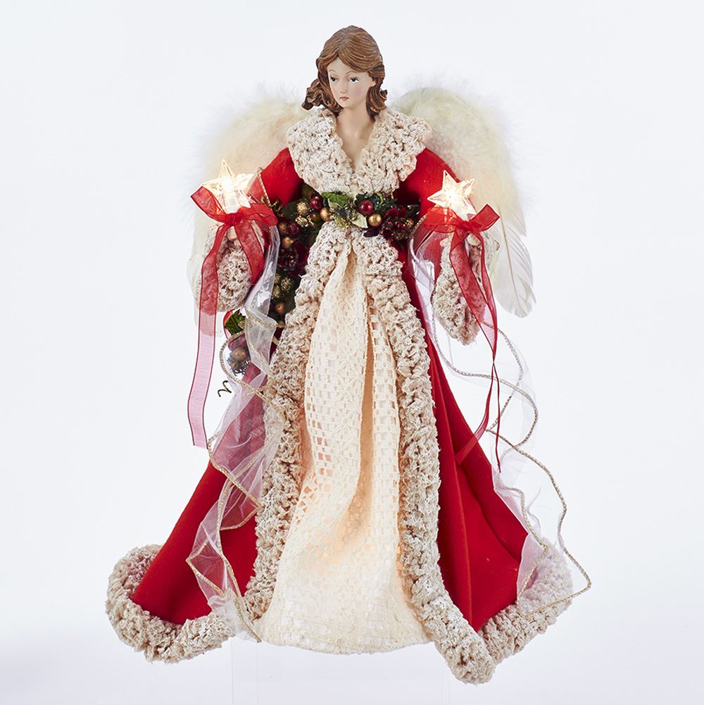 UL 10-Light Angel Treetop, Red & Ivory - 16 in.
