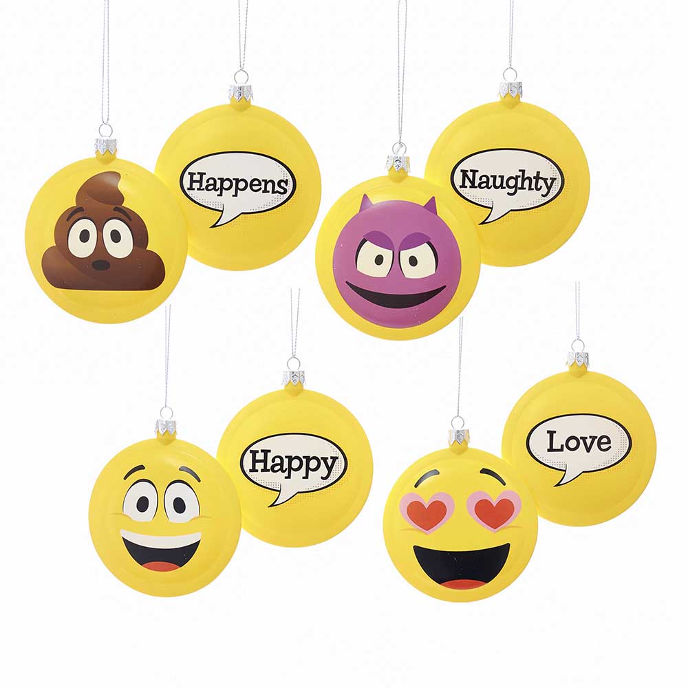 86 mm Emoticon Disc Christmas Ornaments - 4 Piece