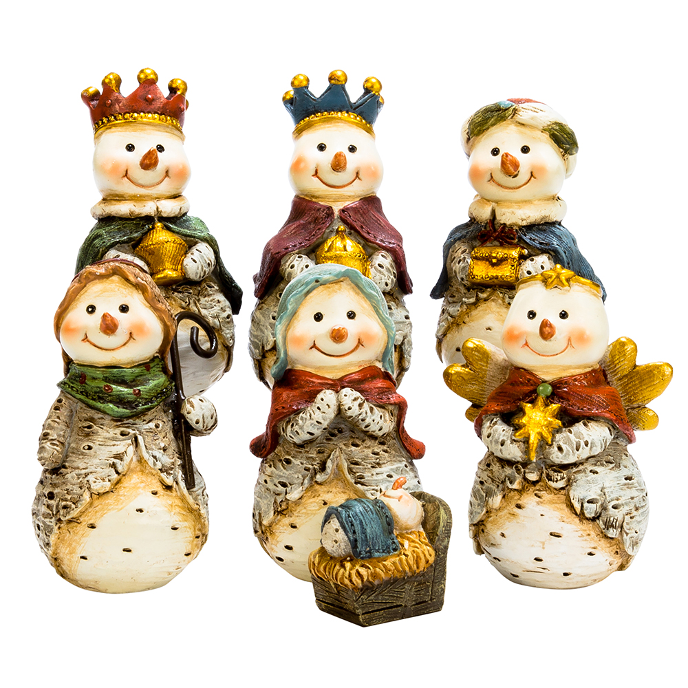 6 in. Resin Snowman Nativity Table Set, 7 Piece