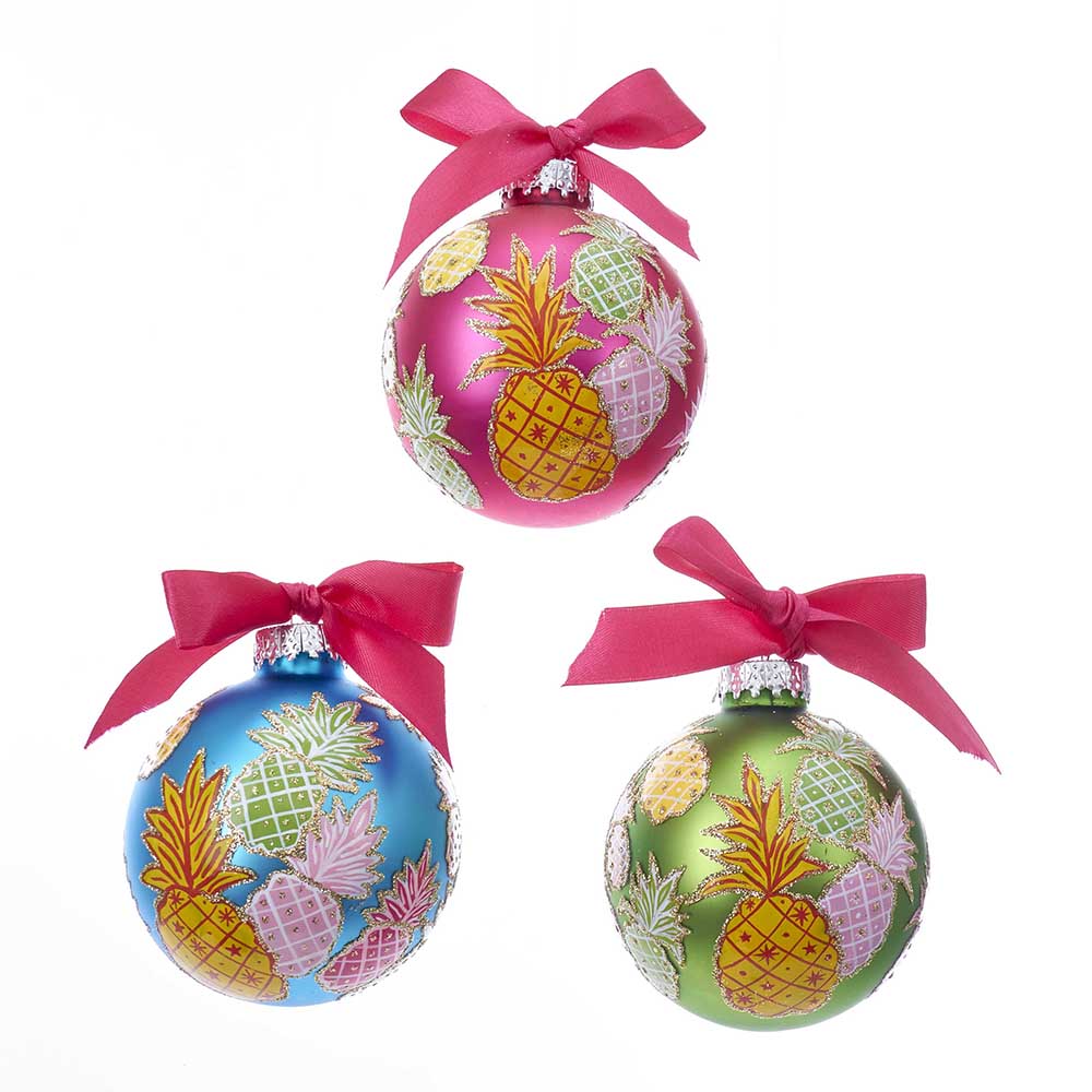 80 mm Glass Pineapple Pattern Christmas Ornaments Ball, 6 Piece