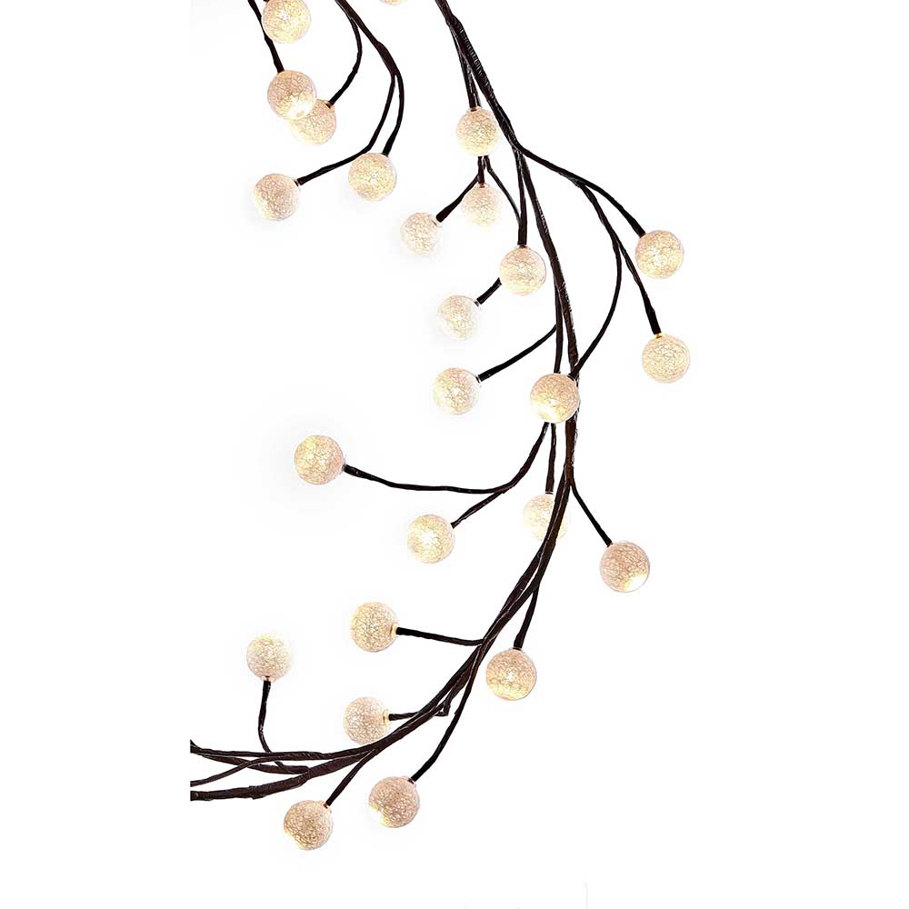 6 ft. Brown Garland Warm White Cotton Ball 48 LED Light