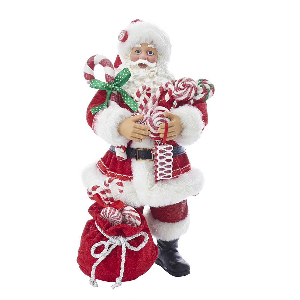 10.5 in. Fabrich Santa Figurine with Christmas Candy & Bag