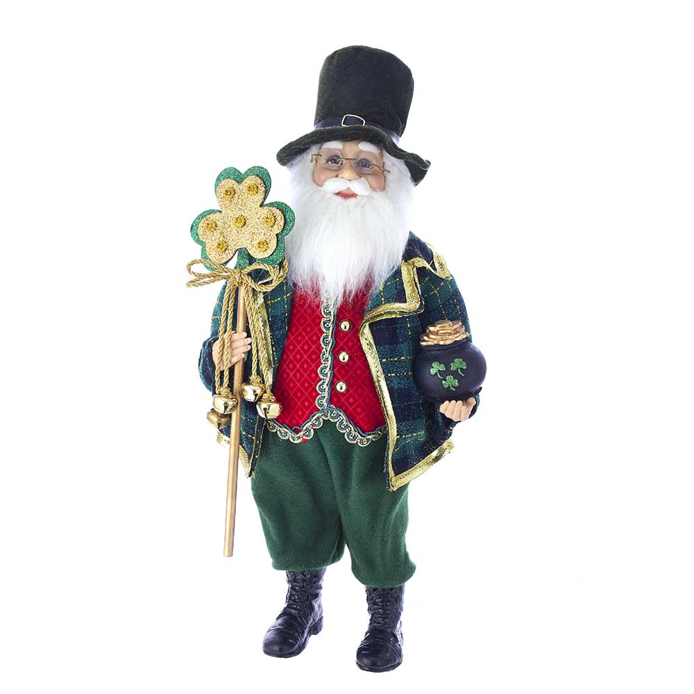 18 in. Kringle Klaus Irish Santa Figurine White Staff