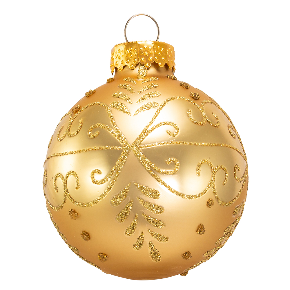 60 mm Gold with Pattern Glass Christmas Ornaments, 12 Piece