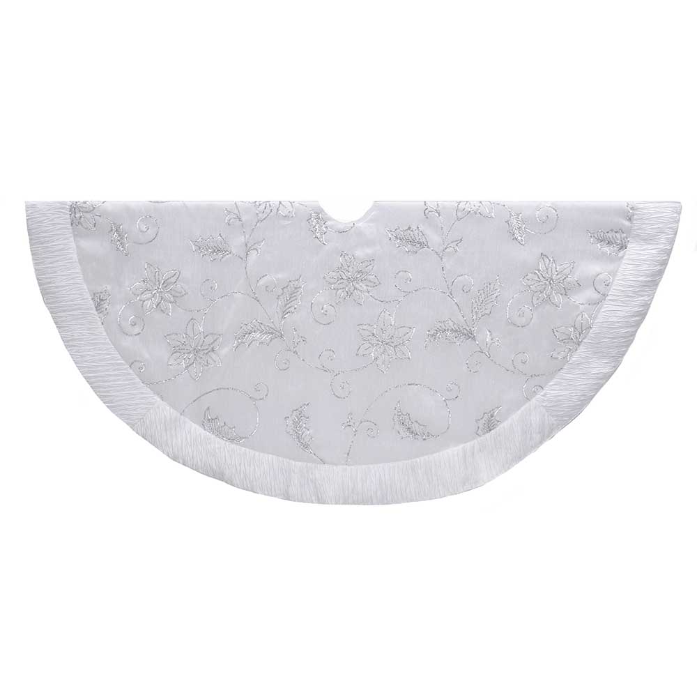 50 in. White Tree Skirt with Sequin Flowers
