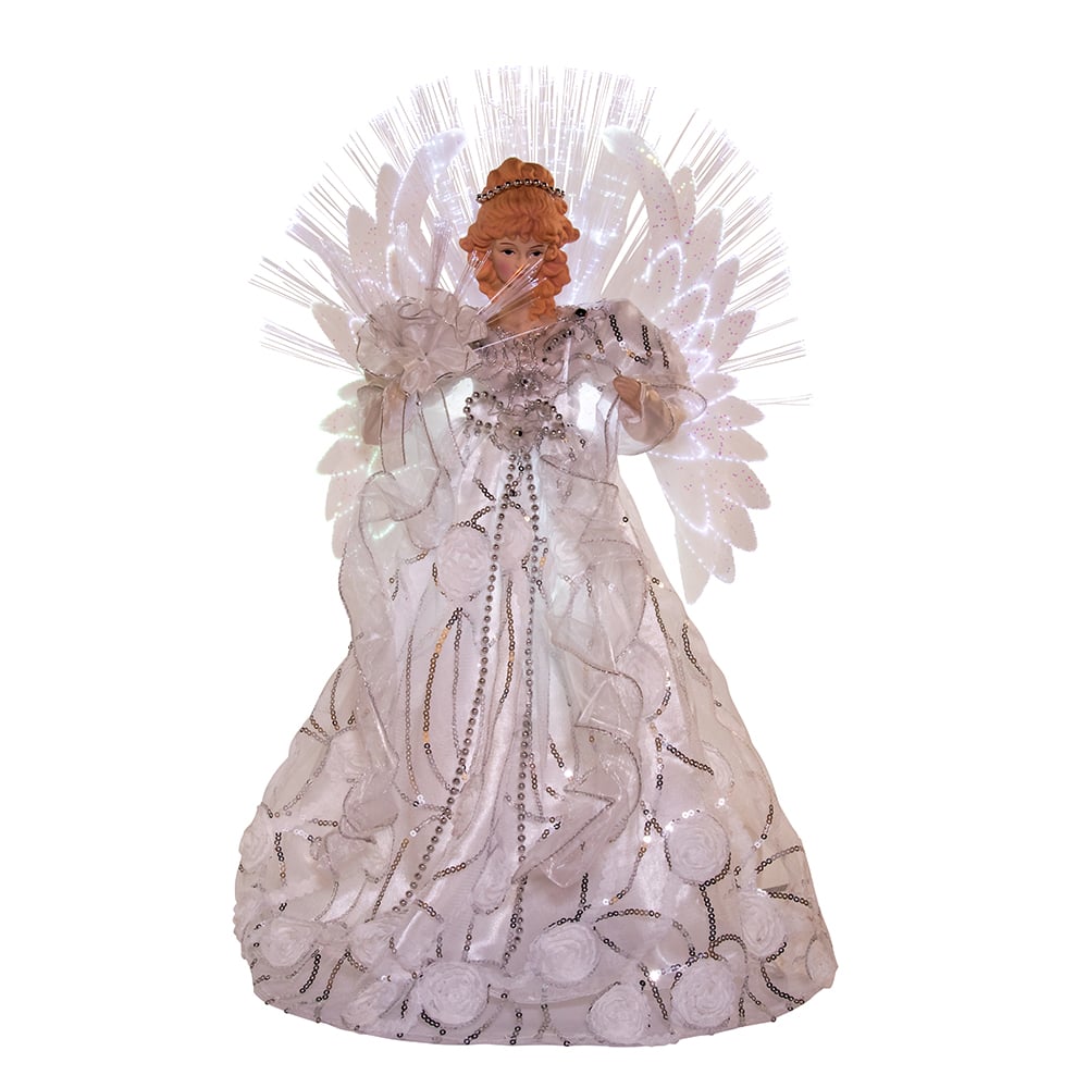 18 in. White & Silver Fiber Optic LED Angel Christmas Treetop -  SeasonSuprise, SE3560340