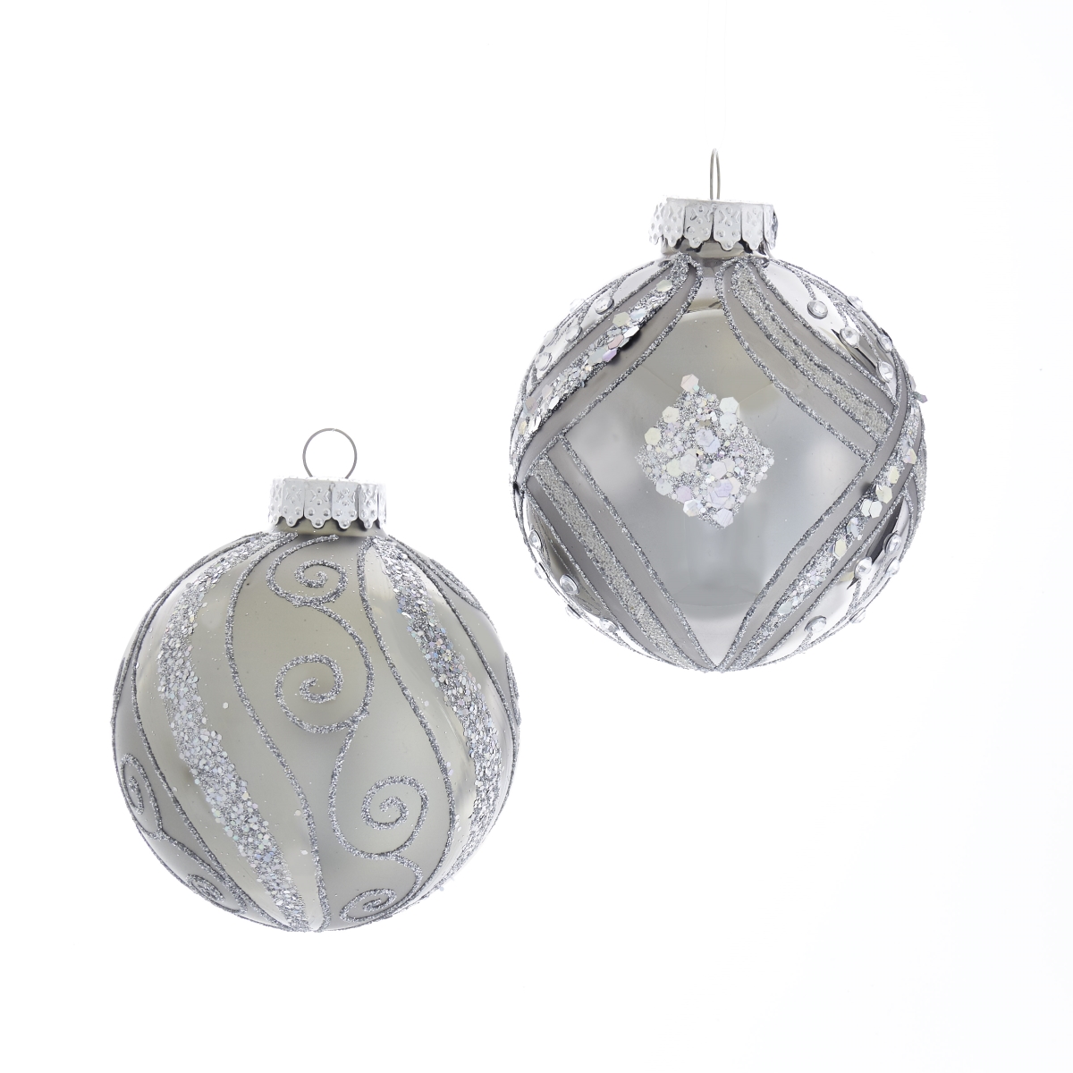 80 mm Matte & Shiny Silver with Glitter Glass Ball Ornaments, 6 Piece -  SeasonSuprise, SE3022787