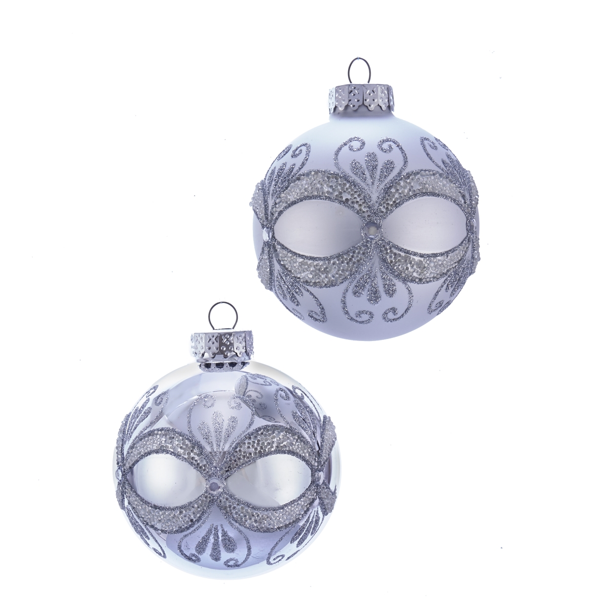 80 mm Silver with Glitter & Sequins Glass Ball Ornaments, 6 Piece -  SeasonSuprise, SE3034867