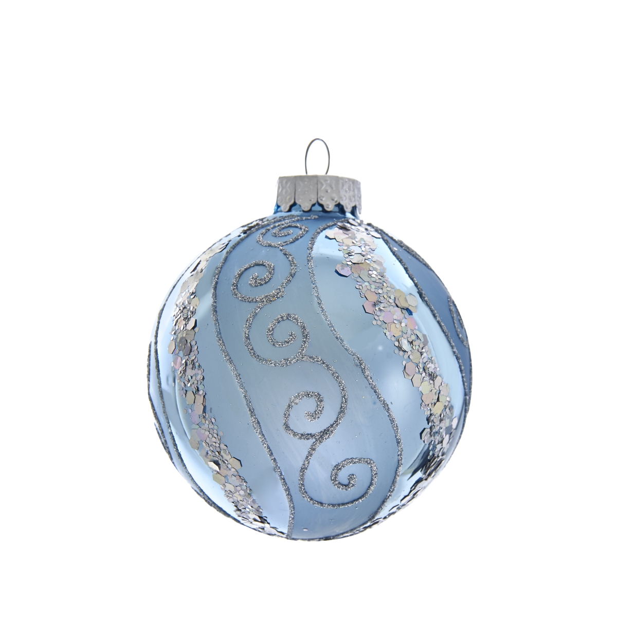 80 mm Silver & Blue with Glitter & Sequins Glass Ball Ornaments, 6 Piece -  SeasonSuprise, SE2606351