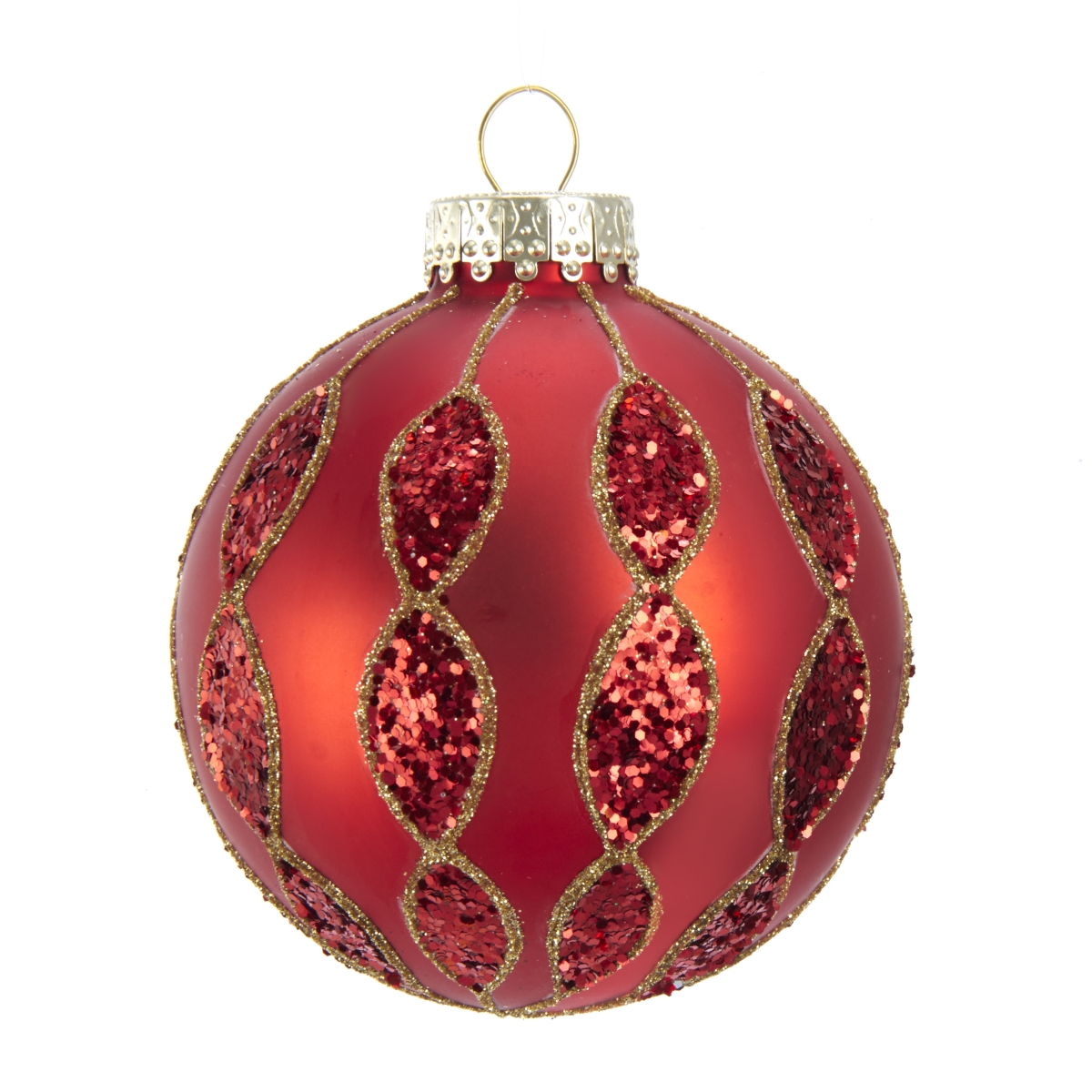 80 mm Red with Glitter Pattern Glass Ball Ornaments, 6 Piece -  SeasonSuprise, SE2606352