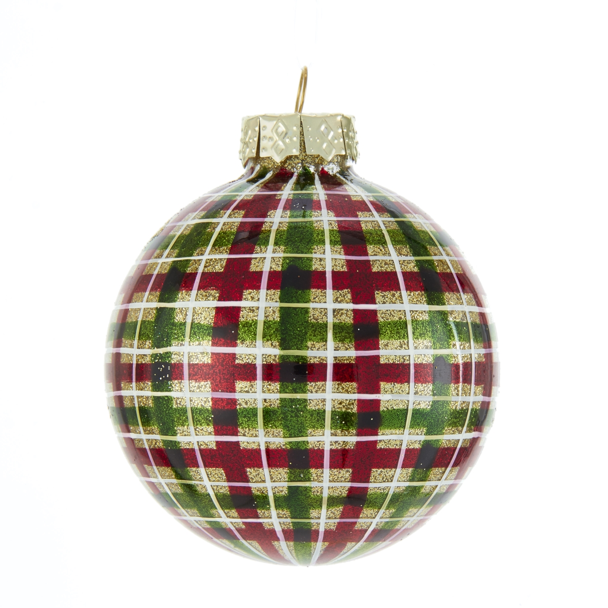 80 mm Red & Green Plaid Glass Ball Ornaments, 6 Piece -  SeasonSuprise, SE2606355