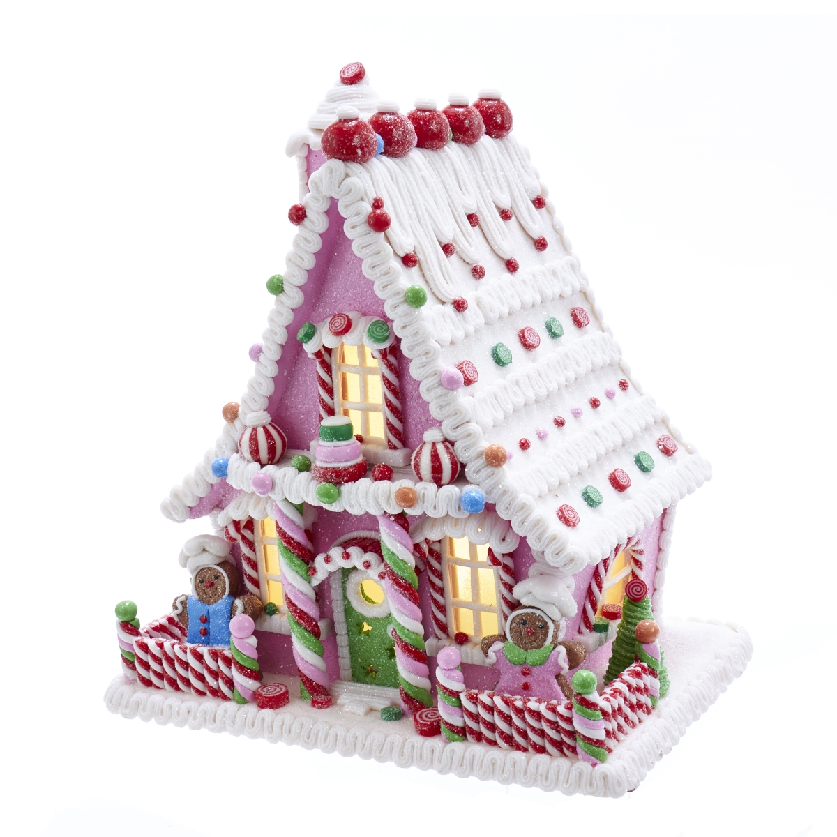 10 in. Pink Battery-Operated Candy LED Gingerbread House Table