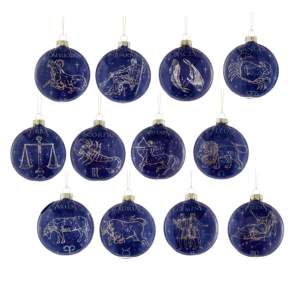 80 mm Glass Zodiac Ornaments, Set of 12