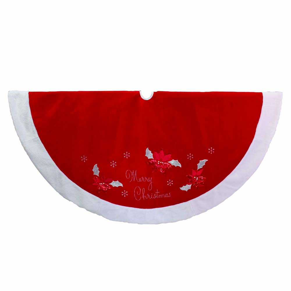 72 in. Red & White Velvet Merry Christmas Applique Treeskirt