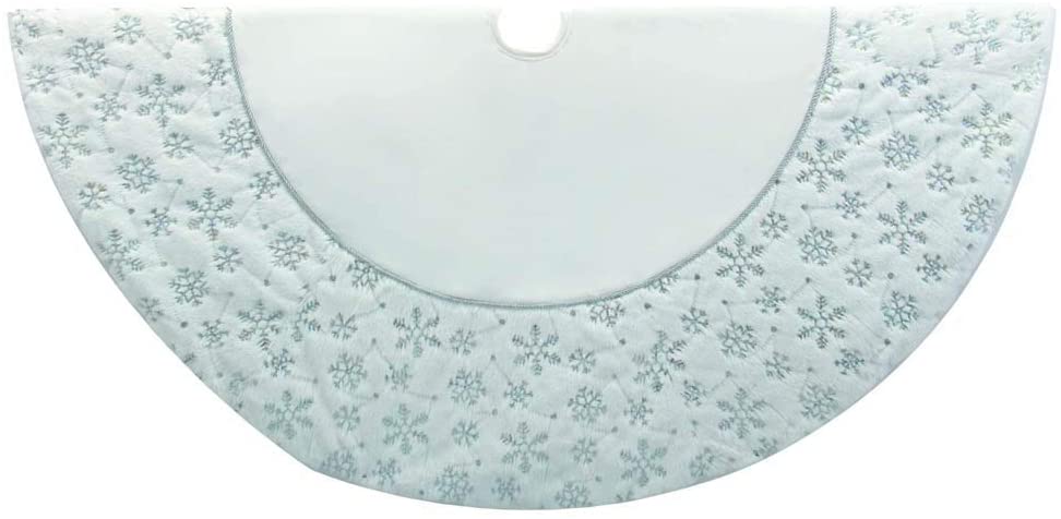 54 in. White & Silver Velvet Sequin Snowflake Treeskirt