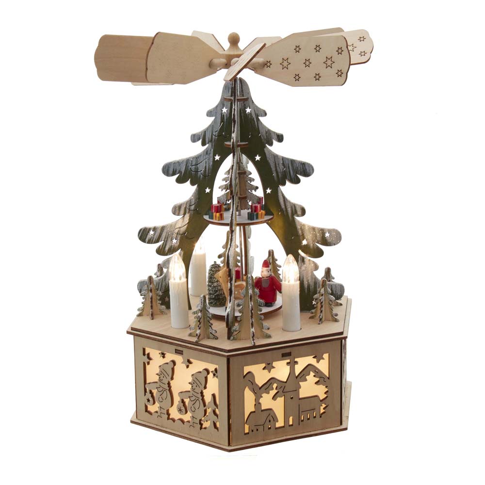 11 in. Battery-Operated Light-Up Wooden Tree Scene with Windmill