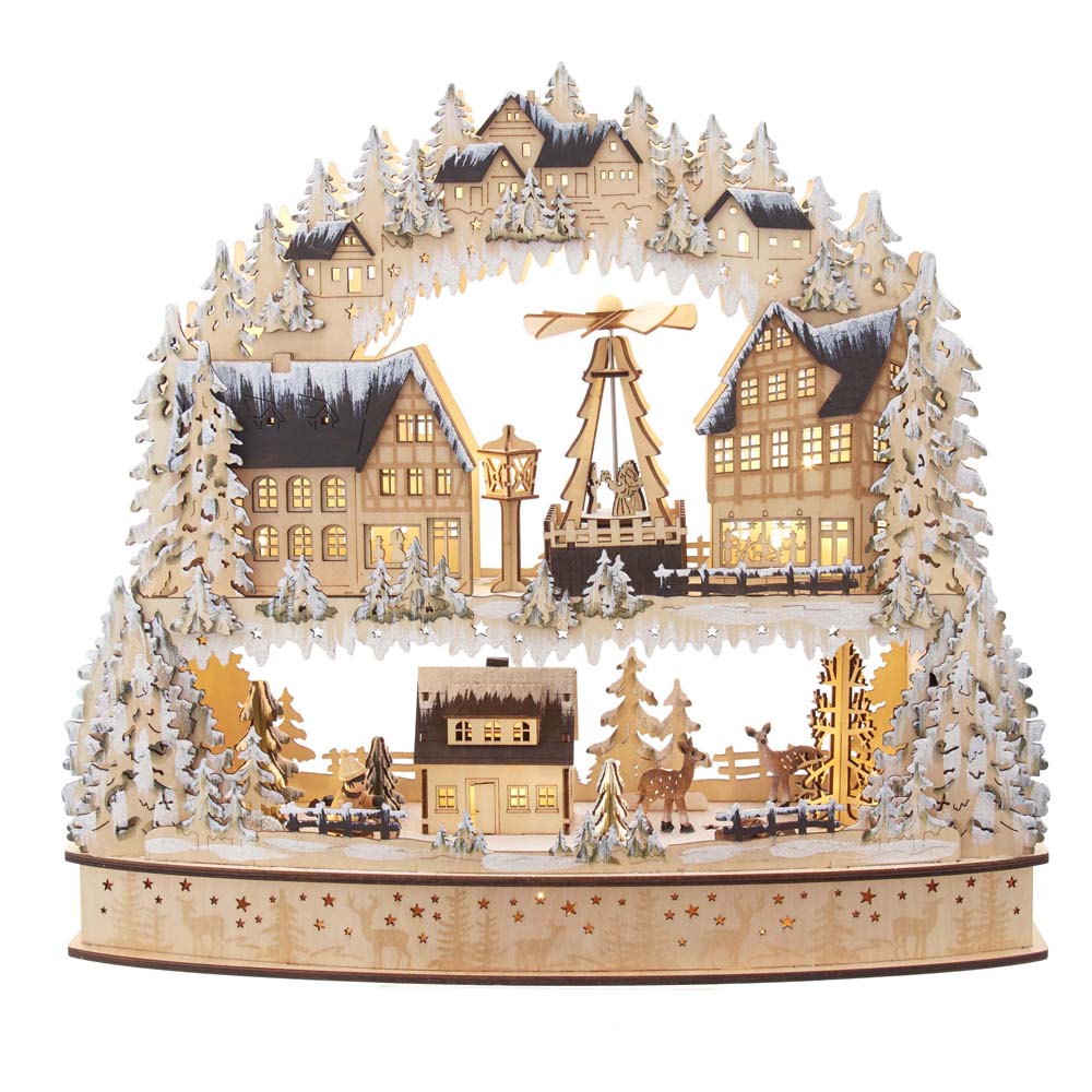Kurt S. Adler JEL0945 16 in. Battery-Operated Light-Up Wooden Village with Motion