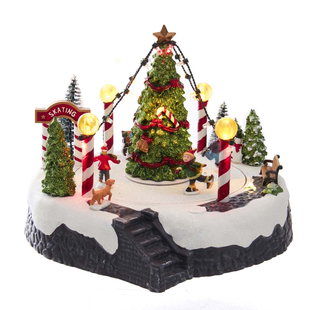 7 in. Battery-Operated Musical LED Ice Rink with Tree Table Piece