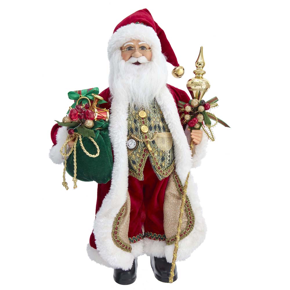 Kurt S. Adler KK0078 17 in. Kringle Klaus Elegant Santa with Staff & Bag of Gifts