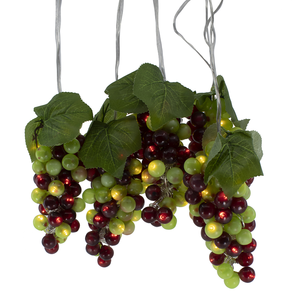 100-Light Green & Burgundy LED Grape Light Set with 5 Grape Bunches