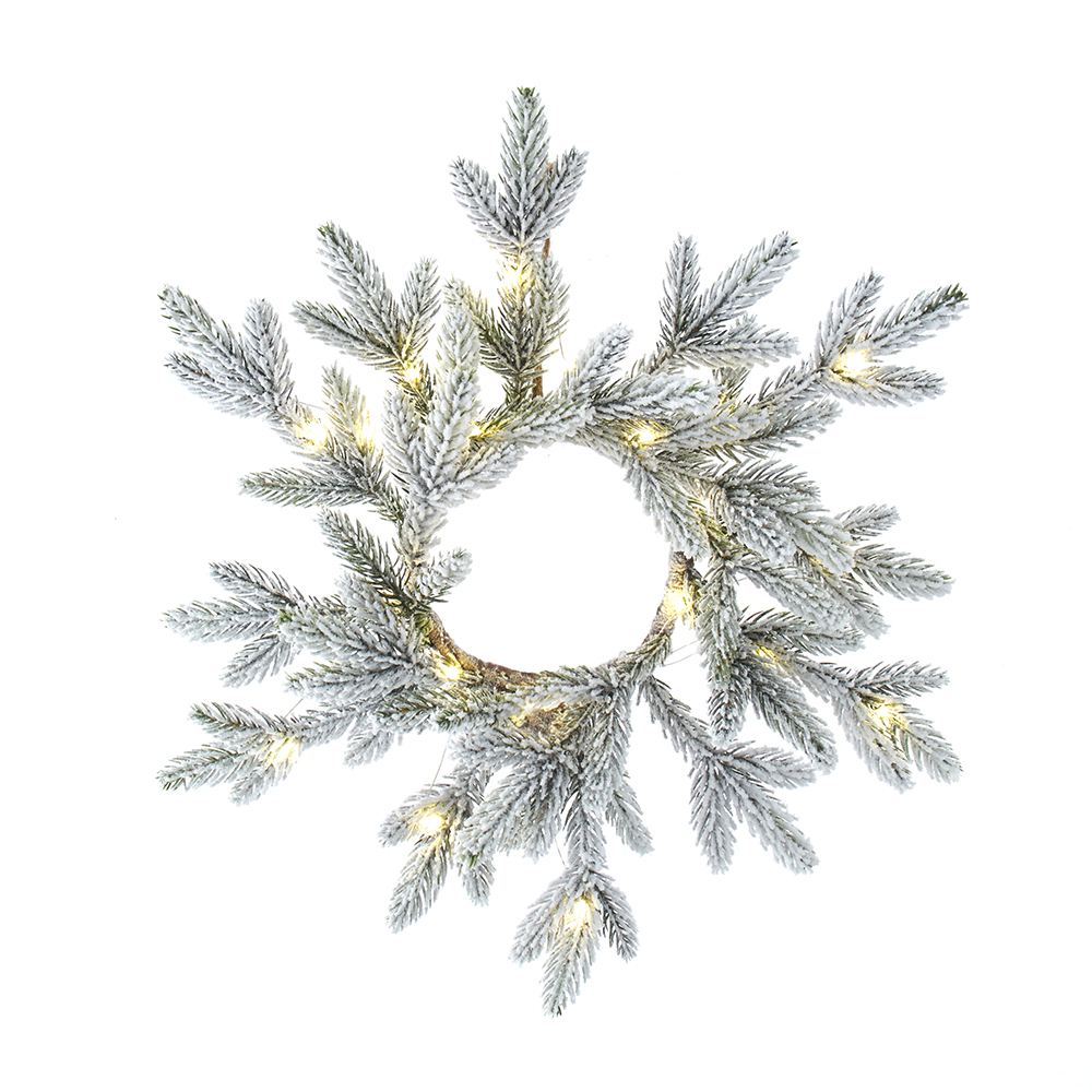 18 in. 20-Light Battery-Operated LED Flocked Pine Wreath