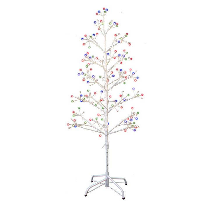 4 ft. White Birch Twig Tree with 8-Function Lights - Multi Color
