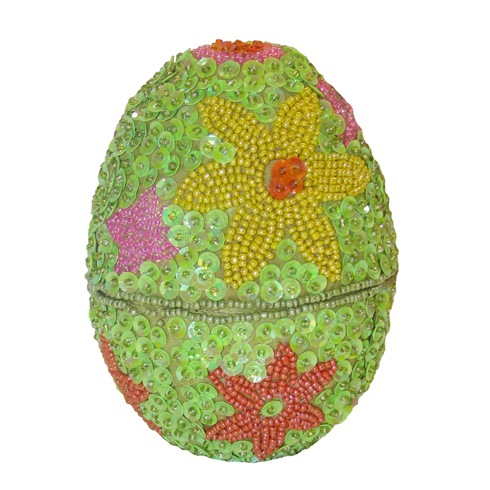 5 in. Decorative Egg Container with Beads & Sequins