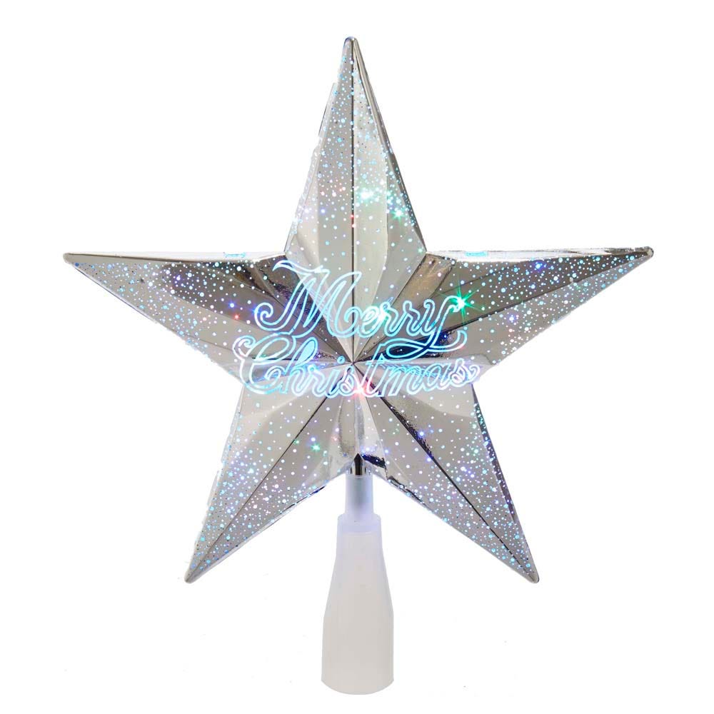 Picture of Kurt S. Adler AD2401 10 in. 18 Light Merry Christmas Star Tree Topper&#44; Silver