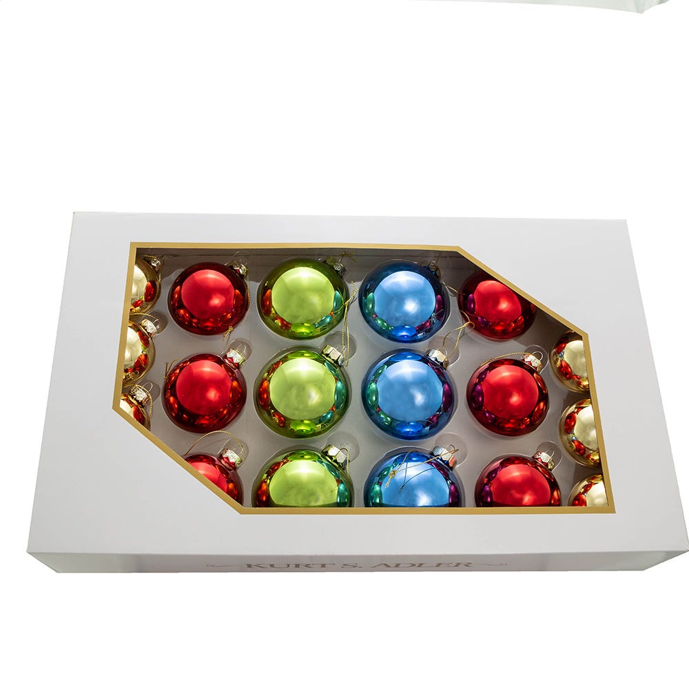 60 - 80 mm Shiny Glass Ball Ornaments, Multi Color - 20 Piece