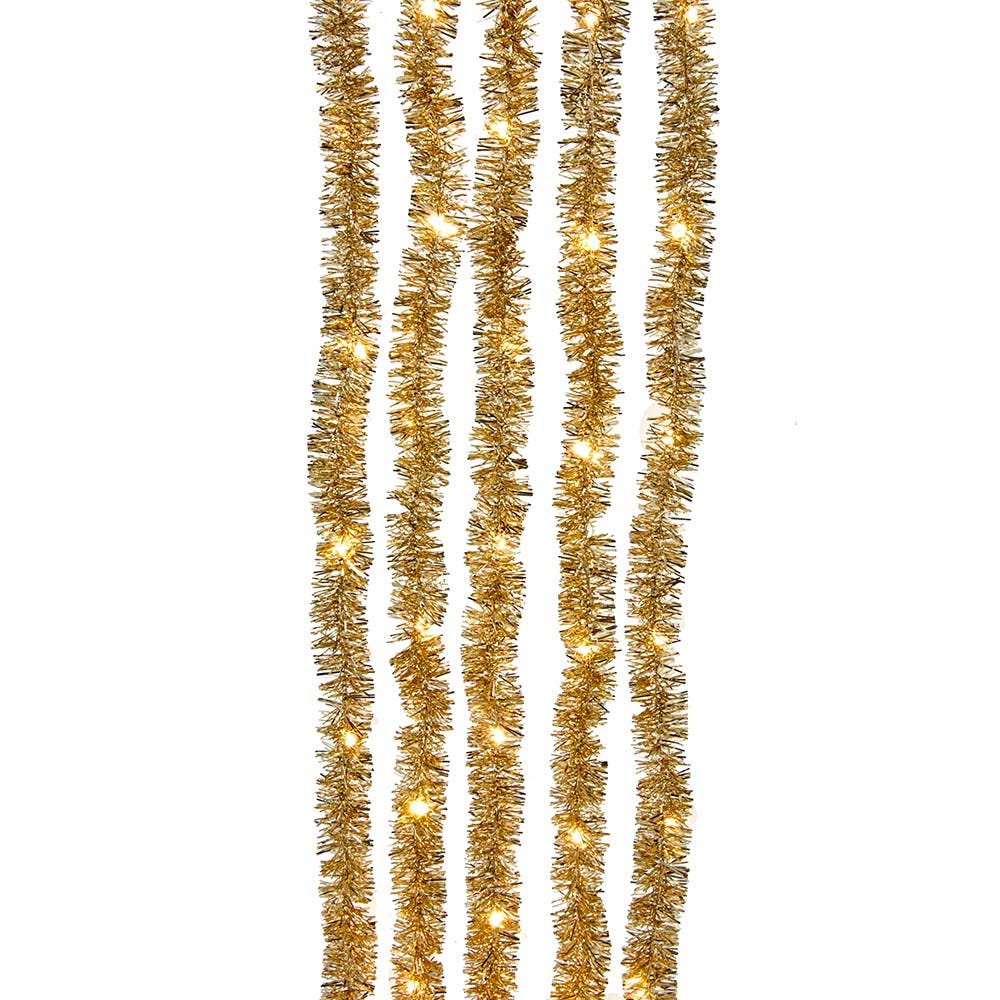 Kurt Adler AD1001CWW 6.5 ft. 100-Light LED Tinsel Cascade Light Set, Warm White & Champagne